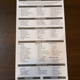 a menu for a sushi restaurant
