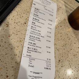Our receipt that fed 8 adults and 6 kids