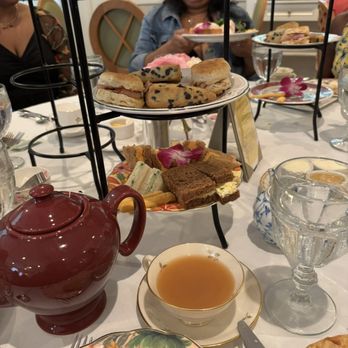 Swan Coach House - Our tea service. Most of us added the quiche too. - New American Near Me - Atlanta, Georgia