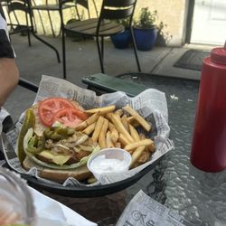 Uncle Kranky's Cafe - Vegan burger with fries.