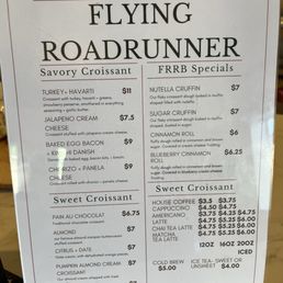 The flying roadrunner menu