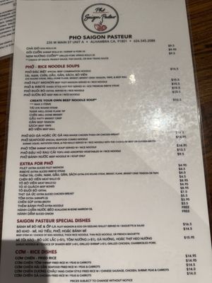 Menu photo 1 Pho Saigon Pasteur Alhambra, CA Menu photo 1 Pho Saigon Pasteur Alhambra, CA