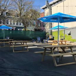 picnic tables and umbrellas