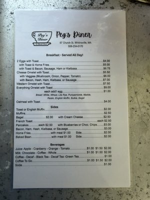 Menu photo 2 Peg's Diner Whitinsville, MA Menu photo 2 Peg's Diner Whitinsville, MA