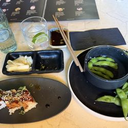Berger Streetfood - Edamame as my starter and then Unagi and salmon with cream cheese!