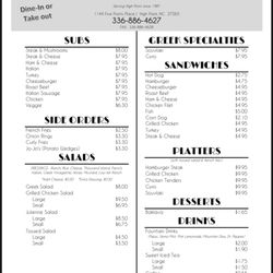 Five Points Subs - Menu updated July 2022