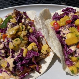 Crescent Farm Duck Taco (left) and Coconut Shrimp Taco (right)