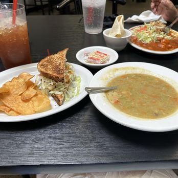 Weck's - Soup (Green Chile Chicken Stew) half 1/2 Sandwich and Small Salad or Bowl of Soup - Breakfast & Brunch Near Me - Las Cruces, New Mexico