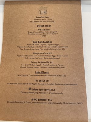Menu photo 1 Crumb Haddonfield, NJ