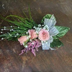 GraceGarden Florist - Pink/Silver Rose Boutonniere