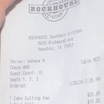 Rockhouse - Receipt - Southern Near Me - Houston, Texas Rockhouse - Receipt - Southern Near Me - Houston, Texas