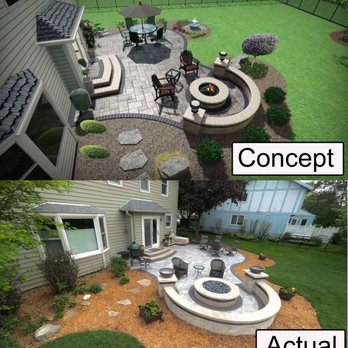 Arne's Brick Paving - 3D drawing vs final patio - Masonry/Concrete Near Me