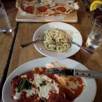 Little Dom's - Chicken Parmesan Pizza Margherita with pepperoni and a pasta side dish - Italian Near Me - Los Angeles, California Little Dom's - Chicken Parmesan Pizza Margherita with pepperoni and a pasta side dish - Italian Near Me - Los Angeles, California