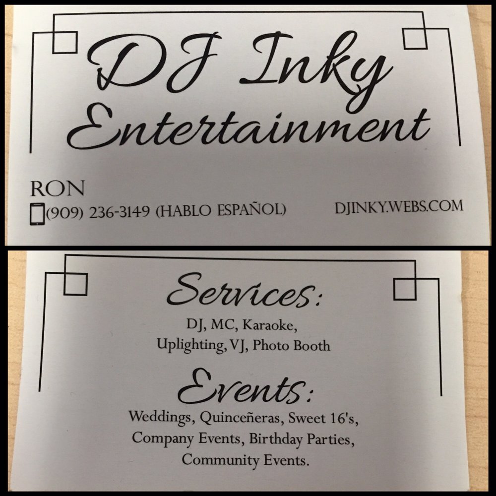 DJ Inky Entertainment - Business card - Photo Booth Rentals Near Me