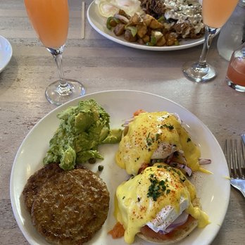 Toast Kitchen & Bar - Country Potatoes, country fried chicken; mimosa, sausage side, avocado side, Santa Barbara Benedict - Breakfast & Brunch Near Me - Brea, California Toast Kitchen & Bar - Country Potatoes, country fried chicken; mimosa, sausage side, avocado side, Santa Barbara Benedict - Breakfast & Brunch Near Me - Brea, California
