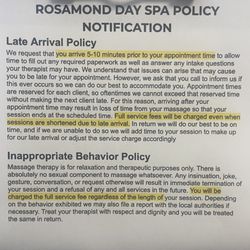 Sacred Serenity Day Spa - Spa Policy