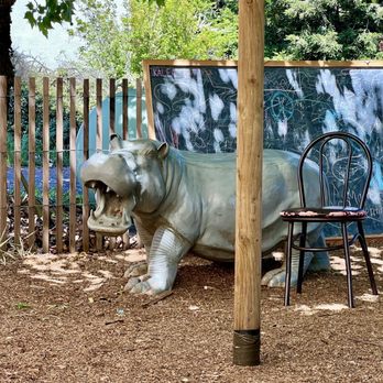 Jumbo's Win Win - Hippo crossing in Jumbo's back yard seating. - Burgers Near Me - Philo, California