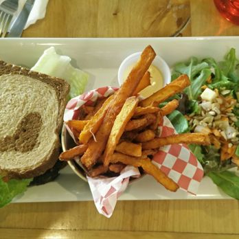 Greens & Lemons - Sweet potato fries with black bean Burger - Mediterranean Near Me - McAllen, Texas Greens & Lemons - Sweet potato fries with black bean Burger - Mediterranean Near Me - McAllen, Texas