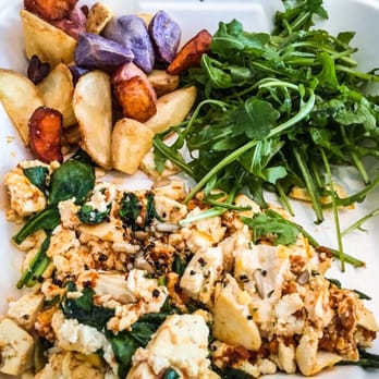 Root Down DIA - Tofu scramble with veggie chorizo, Spanish, tahini, and seed blend. Colorful Home fires and greens with a lemon vinaigrette - New American Near Me - Denver, Colorado Root Down DIA - Tofu scramble with veggie chorizo, Spanish, tahini, and seed blend. Colorful Home fires and greens with a lemon vinaigrette - New American Near Me - Denver, Colorado