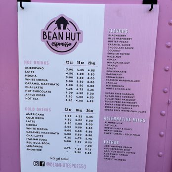 Bean Hut Espresso - Menu :) - Coffee & Tea Near Me - Des Moines, Washington