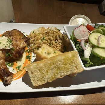 Exchange Cafe - 1/4 chicken with garlic. Again, rice was delicious as well as the focaccia. Salad fresh as ever - Breakfast & Brunch Near Me - Barboursville, Virginia Exchange Cafe - 1/4 chicken with garlic. Again, rice was delicious as well as the focaccia. Salad fresh as ever - Breakfast & Brunch Near Me - Barboursville, Virginia
