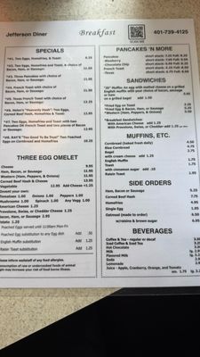 Menu photo 1 Jefferson Boulevard Diner Warwick, RI