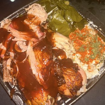 Rosako's Restaurant - 2 meat two side plate with brisket and a chicken quarter collard greens potato salad - Soul Food Near Me - Bedford, Texas Rosako's Restaurant - 2 meat two side plate with brisket and a chicken quarter collard greens potato salad - Soul Food Near Me - Bedford, Texas