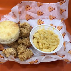 Popeyes Louisiana Kitchen - 1/4 pound popcorn chicken, biscuit and Mac n Cheese.