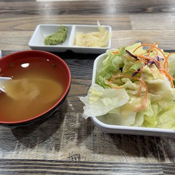 Sushi Miguels Style - Miso soup and salad that comes with the combination dinner. - Sushi Bars Near Me - Victorville, California Sushi Miguels Style - Miso soup and salad that comes with the combination dinner. - Sushi Bars Near Me - Victorville, California