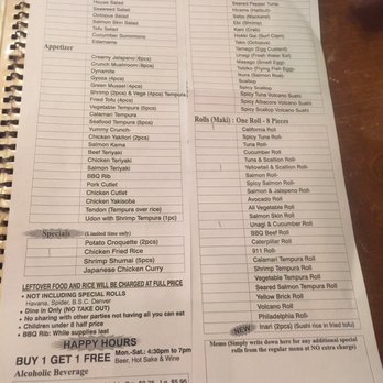 Sushi Katsu - The all you can eat menu.  You can also add a regular menu item to the all you can eat at no e - Sushi Bars Near Me - Aurora, Colorado