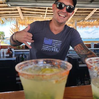 Sneaky Tiki Bar - Ryan serving us Margaritas! - Tiki Bars Near Me - Pensacola Beach, Florida