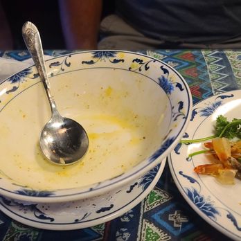 Erawan Thai - My husband ordered shrimp yellow curry which comes with side of rice. Thats the end credit titles. - Thai Near Me - Cedar City, Utah