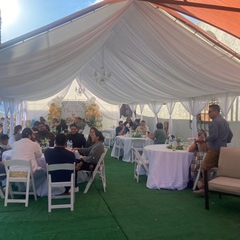 Santiago's Party Rental - 20x40 tent with draping and chandeliers - Party Equipment Rentals Near Me - Palmdale, California