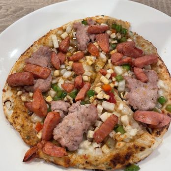 INTL Kitchen - Pork and hot links roti pizza - Asian Fusion Near Me - Milpitas, California