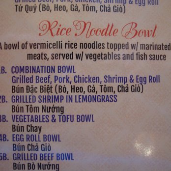 Tony Pho Vietnamese Restaurant - Part of the Rice Noodle Bowl Menu up close @ Tony Pho - Vietnamese Near Me - Denver, Colorado Tony Pho Vietnamese Restaurant - Part of the Rice Noodle Bowl Menu up close @ Tony Pho - Vietnamese Near Me - Denver, Colorado