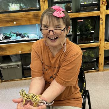 Mr. Drew & his animals too - Penny holding a gecko - Zoos Near Me - Poland, Maine