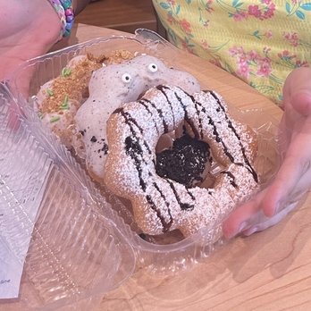 Ninja Mochi Donut Desserts - Bottom to top- key lime pie, Cookie Monster, and chocolate funnel mochi donuts - Desserts Near Me - Corpus Christi, Texas Ninja Mochi Donut Desserts - Bottom to top- key lime pie, Cookie Monster, and chocolate funnel mochi donuts - Desserts Near Me - Corpus Christi, Texas