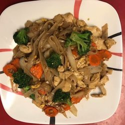 Aj's Thai Cuisine - The pad see ew with any choice of meat for 6.99. Combination has chicken. Beef. Pork. And shrimp for 7.99. Shrimp is also 7.99.