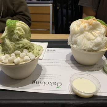 Oakobing - Green Tea Shaved Ice (left) Injeolmi Shaved Ice (right) - Shaved Ice Near Me - Los Angeles, California Oakobing - Green Tea Shaved Ice (left) Injeolmi Shaved Ice (right) - Shaved Ice Near Me - Los Angeles, California