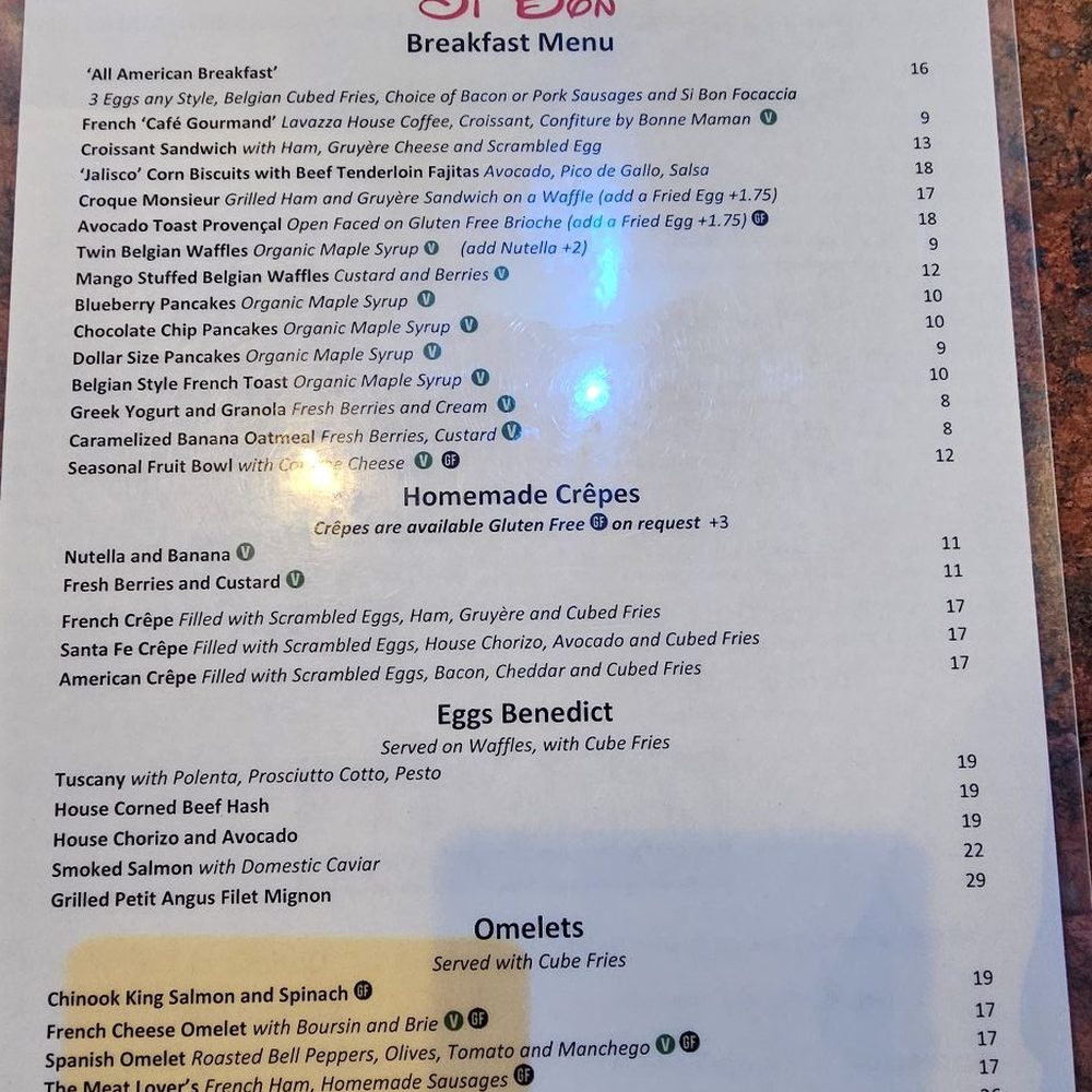 Si Bon - Breakfast menu - Belgian Near Me - Rancho Mirage, California Si Bon - Breakfast menu - Belgian Near Me - Rancho Mirage, California