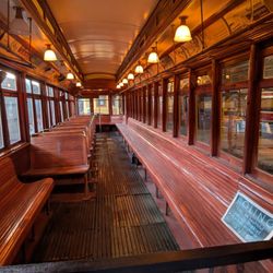 Halton County Radial Railway - Interior of a train in 1910, year of WWI