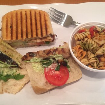 Basilico - Chicken pesto panini on ciabatta as you can see the tiny strips of chicken and one tomato. It was a good sandwich regardless. - Delis Near Me - Fredericksburg, Virginia Basilico - Chicken pesto panini on ciabatta as you can see the tiny strips of chicken and one tomato. It was a good sandwich regardless. - Delis Near Me - Fredericksburg, Virginia