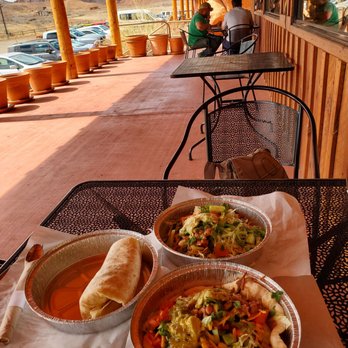 Twin Rocks Cafe - Porch view & our burrito, rice, & navajo bread. - Cafes Near Me - Bluff, Utah Twin Rocks Cafe - Porch view & our burrito, rice, & navajo bread. - Cafes Near Me - Bluff, Utah