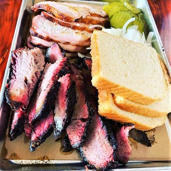 Ronnies Ice House - The two-meat combo: Smoked pork loin and a mix of fatty and lean brisket. All delish!!! - Barbeque Near Me - Johnson City, Texas