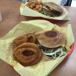 Miss Ann's - Regular Burger Basket with Onion Rings and Tater Tots