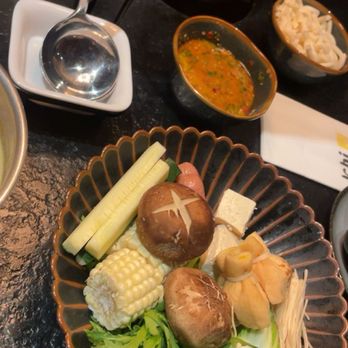Ichi Shabu - The shabu for 2 faves include: zucchini, shiitake & enoki mushroom, money bags, tofu, Chinese sausage, corn, baby bok choy & crown daisy - Japanese Near Me - Fresno, California Ichi Shabu - The shabu for 2 faves include: zucchini, shiitake & enoki mushroom, money bags, tofu, Chinese sausage, corn, baby bok choy & crown daisy - Japanese Near Me - Fresno, California