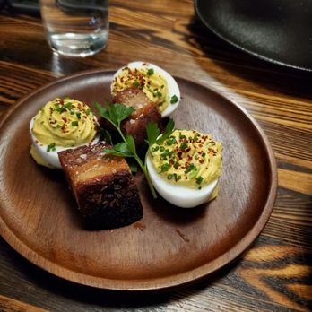 Blackbird Abbey - Smoked Deviled Eggs w Pork Belly! - New American Near Me - Whittier, California