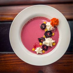 SUMMER PANNA COTTA [gf] blackberry, passionfruit, coconut foam