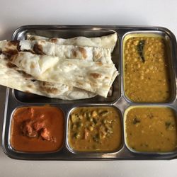 Tandoor Hut - $7 lunch. Fresh butter naan, 2x's the garlic & ginger dal, veggie korma, butter chicken. YUM!!!!!