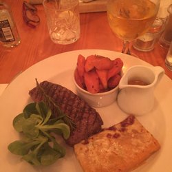 1051 GWR - Feather blade steak, honey carrots, pink peppercorn sauce, and THE GRATIN